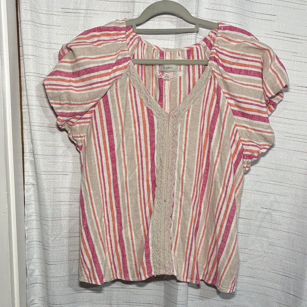 Cupio Pink and Cream Striped Blouse